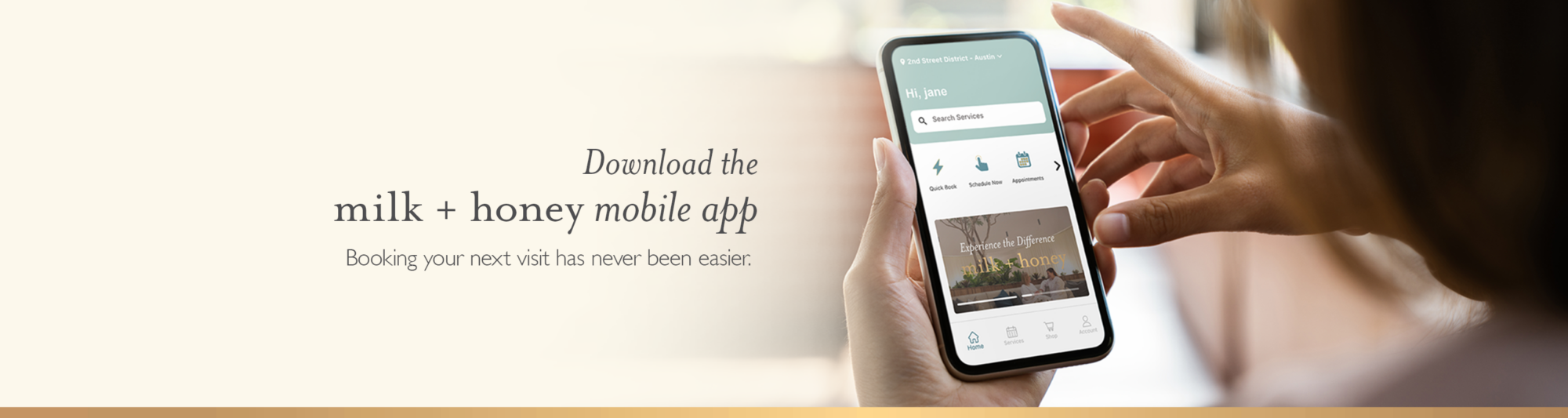 Download the milk + honey mobile app. Booking your next visit has never been easier.